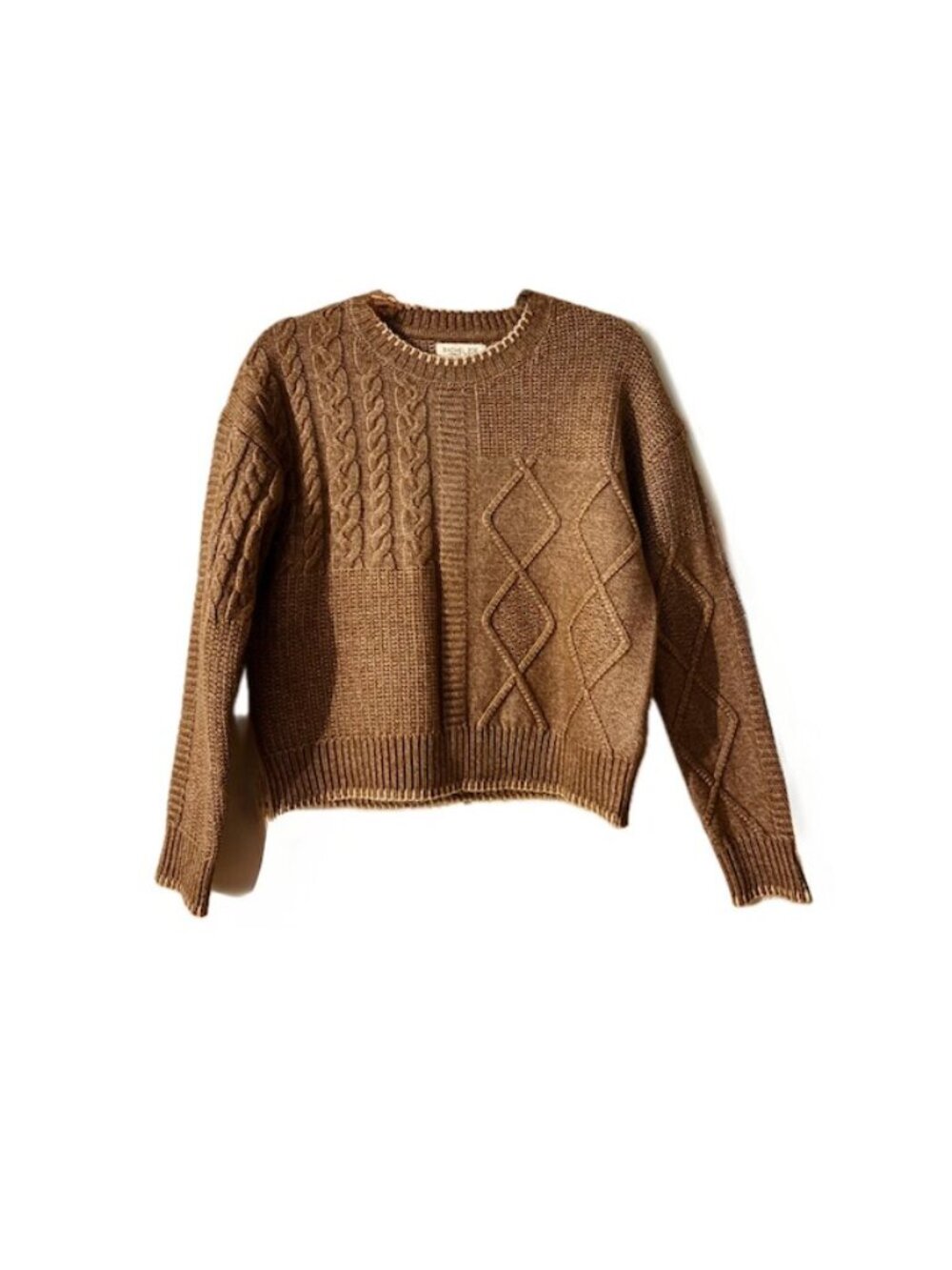 Rachel Zoe Women's Tan Cable Knit Crew Neck Long Sleeve Sweater NEW